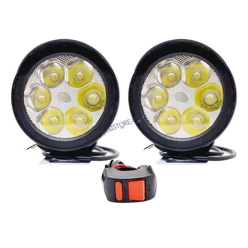 HJG LED Fog Lights for Bikes and Cars High Power, Heavy clamp and Strong ABS Plastic. (6 led Cap Set with Switch)