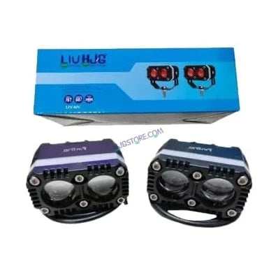 HJG 2 LED Foglight Bar with Red Ring DRL, White, Yellow | Dual Lens Fog Lamp With Red DRL | Mini Drive Fog LED Lights (Pack of 2)