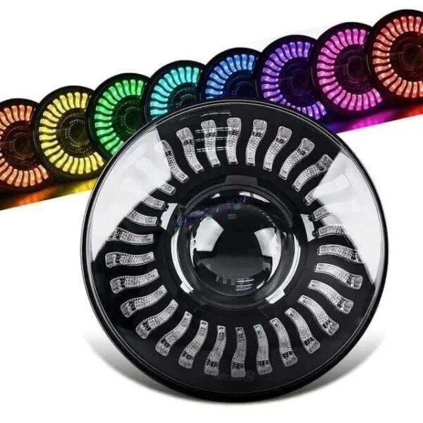 HJG 7 Inch RGB LED Headlight Assembly | 75-120W CREE/Osram | Multicolor Compatible with Royal Enfield, Jeep, Thar, Gypsy