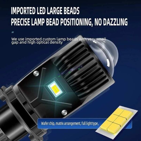 Second image of HJG Dual Y6 Condenser RTD Lens Dual Projector Lens H4 LED Bulb 50W HJG Y6 Projector Light Lamp H4 LED Mini Projector Lens with Fan for Bike Bulb 7000LM Conversion Kit Hi/Lo Beam Headlight 12V/24V for Motorcycle, Set of 1, White Hi/Lo