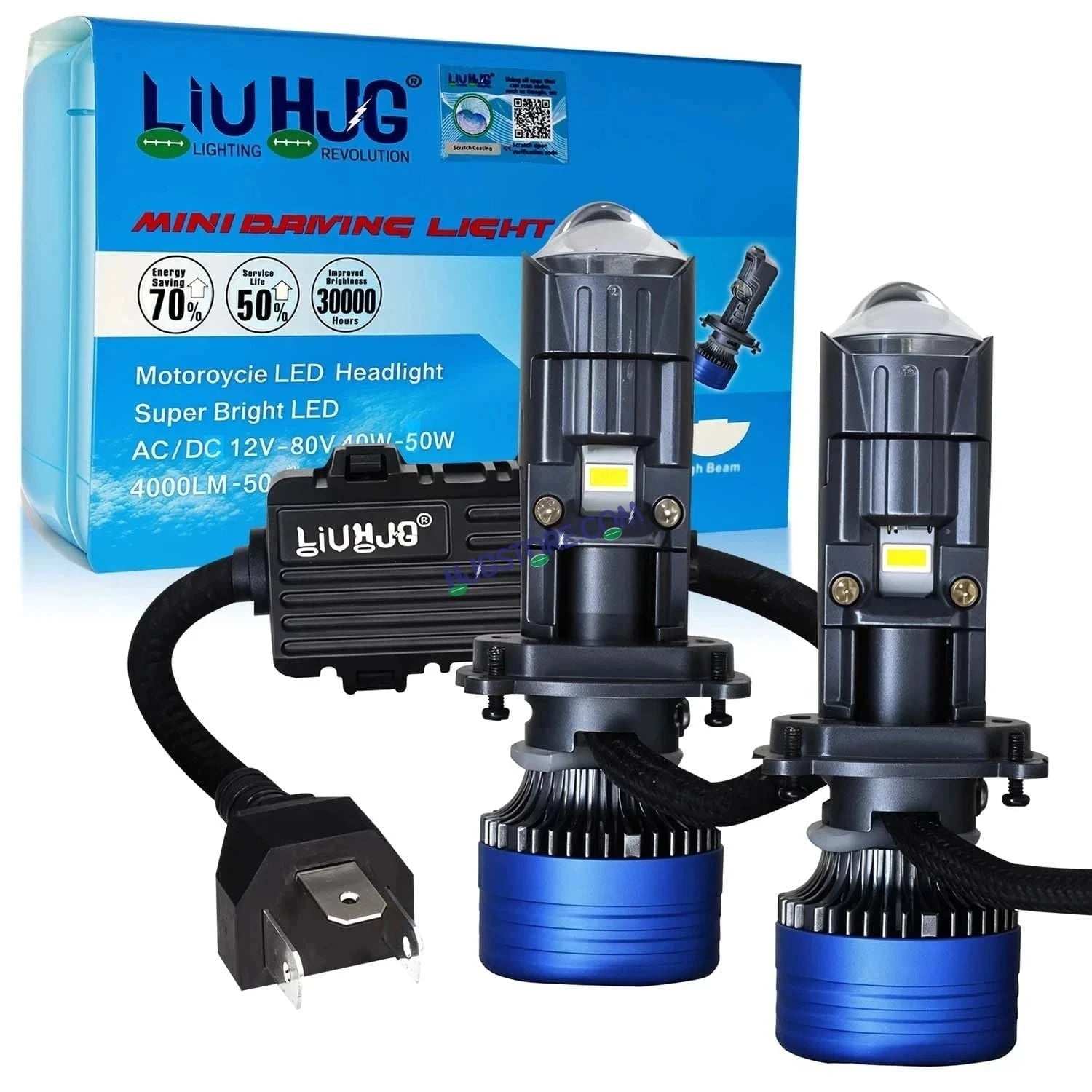 HJG H4 New Dual Y6 Condenser RTD Lens Dual Projector Lens Projector Lens LED Headlight Bulb for car | Hi/Lo Beam Headlight 12V-80V | 100W | 10000LM | 3 Pin Projector H4 Headlight with Fan | LIU HJG New Dual Y6 Condenser RTD Projector Lens H4 (Pack of 2)