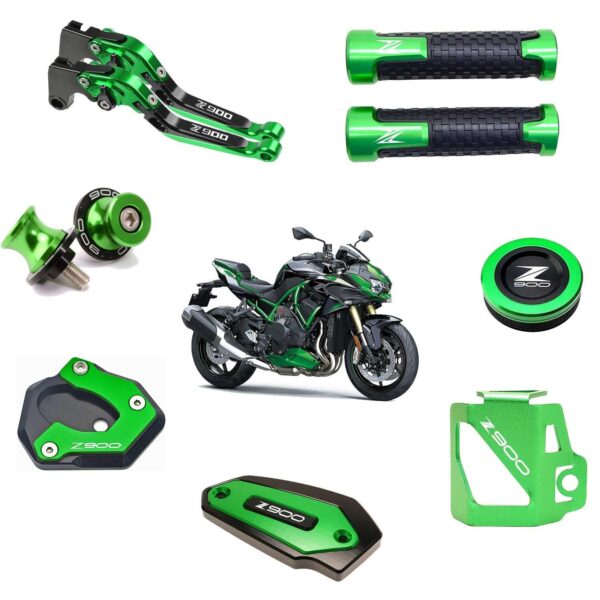 Kawasaki Z900 Accessories Lever Clutch, Handle Grip, Front and Rear Brake Fluid Cover, Disc Oil Cap, Bike Side
