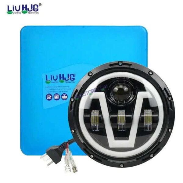 HJG 7 Inch Led Headlight Assembly Halo Lights Dual Color Yellow White 7 Inch Round Motorcycle Lights For Jeeps Universal Car Compatible with Royal Enfield, Jeep & Harley Davidson U