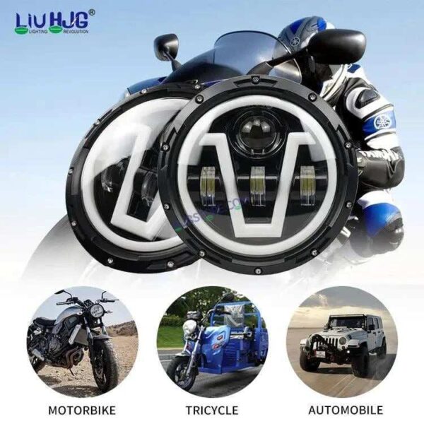 Second image of HJG 7 Inch Led Headlight Assembly Halo Lights Dual Color Yellow White 7 Inch Round Motorcycle Lights For Jeeps Universal Car Compatible with Royal Enfield, Jeep & Harley Davidson U