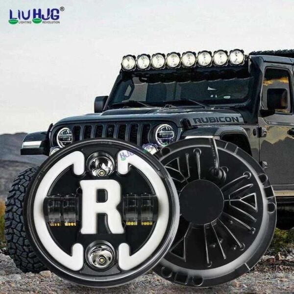 Second image of HJG 7 Inch Led Headlight Assembly Halo Lights Dual Color Yellow White 7 Inch Round Motorcycle Lights For Jeeps Universal Car Compatible with Royal Enfield, Jeep & Harley Davidson R 231048 2