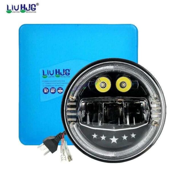 HJG 7 Inch Led Headlight Assembly Halo Lights Dual Color Yellow White 7 Inch Round Motorcycle Lights For Jeeps Universal Car Compatible with Royal Enfield, Jeep & Harley Davidson Fog Headlight Light Kit Devil's Eye Rgb Color Halo H4 Projector