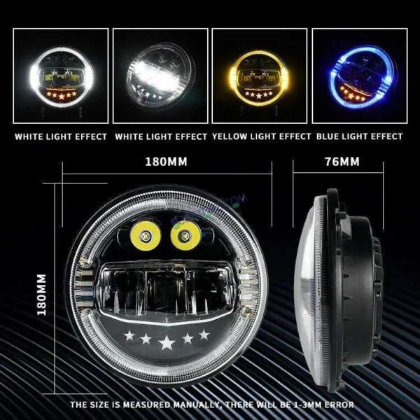 Second image of HJG 7 Inch Led Headlight Assembly Halo Lights Dual Color Yellow White 7 Inch Round Motorcycle Lights For Jeeps Universal Car Compatible with Royal Enfield, Jeep & Harley Davidson Fog Headlight Light Kit Devil's Eye Rgb Color Halo H4 Projector 2