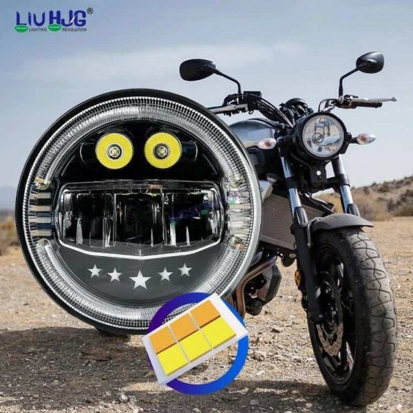 Second image of HJG 7 Inch Star White LED Headlight New Model Minus Headlight Assembly for Thar Royal Enfield | 75-120W CREE/Osram LED Chip Multi color Compatible with Royal Enfield, Jeep, Thar, Gypsy
