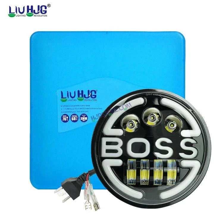 HJG 7 Inch Led Headlight Assembly Halo Lights Dual Color Yellow White 7 Inch Round Motorcycle Lights For Jeeps Universal Car Compatible with Royal Enfield, Jeep & Harley Davidson BOSS