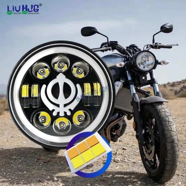 HJG 7 Inch Led Headlight Assembly Halo Lights Dual Color Yellow White 7 Inch Round Motorcycle Lights For Jeeps Universal Car Compatible with Royal Enfield, Jeep & Harley Davidson Khanda 2
