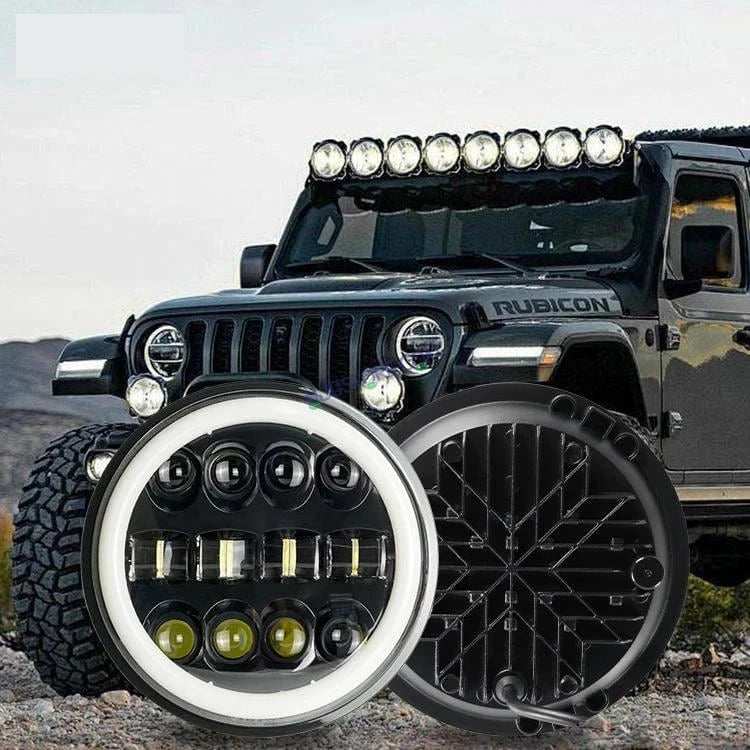 HJG 7 Inch Fashion Design Hi/lo Beam Black Round 7" Headlight 60w H4 Led Headlamp 7inch Drl Led Headlight 231045 2