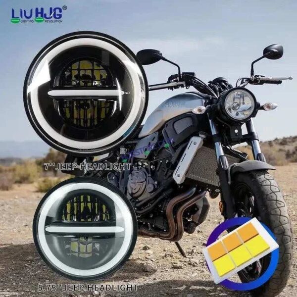 Second image of HJG 7 Inch Led Headlight Assembly Halo Lights Dual Color Yellow White 7 Inch Round Motorcycle Lights For Jeeps Universal Car Compatible with Royal Enfield, Jeep & Harley Davidson Minus
