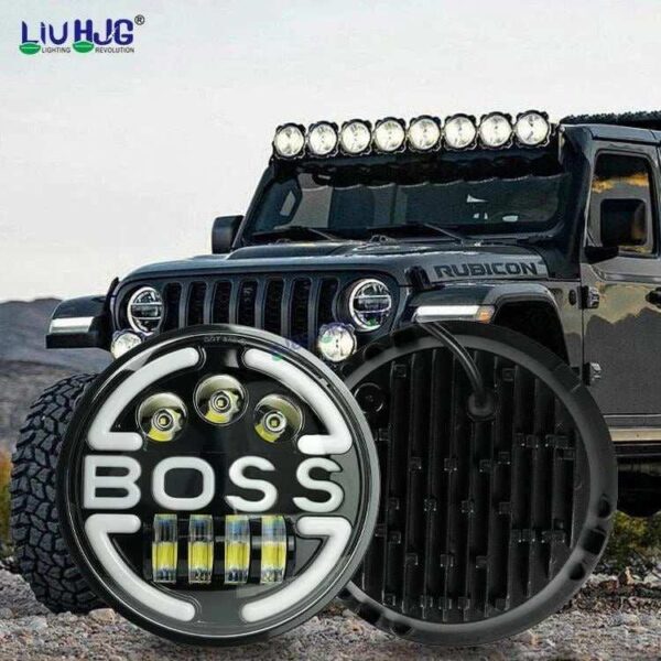 HJG 7 Inch Led Headlight Assembly Halo Lights Dual Color Yellow White 7 Inch Round Motorcycle Lights For Jeeps Universal Car Compatible with Royal Enfield, Jeep & Harley Davidson BOSS 2