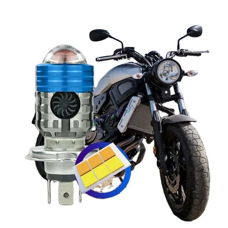 HJG H4 Lens Headlight Bulb with Cooling Fan New Model White Yellow LED Headlight Bulb H4 For All Motorcycles (Low and High Beam Bulbs (White/Yellow) White Yellow 40W Lens) LIU HJG H4 Lens Headlight with Cooling Fan - Type H4