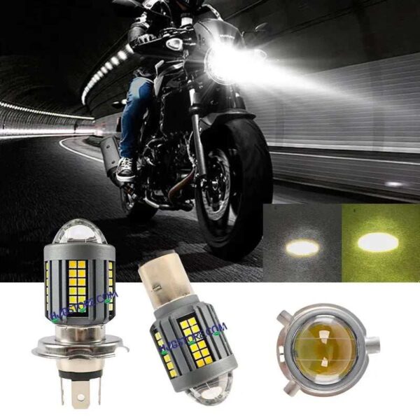 Second image of HJG H4 Lens New Model White Yellow LED Headlight Bulb H4 For All Motorcycles (Low and High Beam Bulbs (White) White Yellow 50W Lens) - Type H4