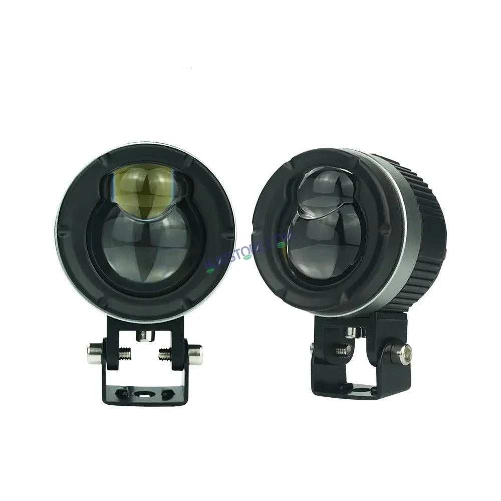 HJG P49 Dual Lens 120W New Model with Power Adaptor Foglight Ultra Wide Dual Intensity LED Driving Fog Lights White/Yellow (2*60W = 120W Total) Universal For All Cars & Bikes