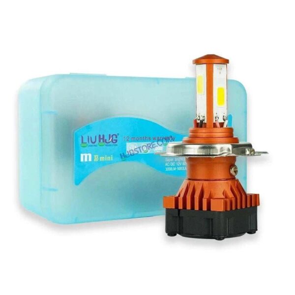 HJG H4 White LED Headlight Bulb H4 For All Motorcycles (Low and High Beam Bulbs (White) White 50W, Pack of 1) - Type H4