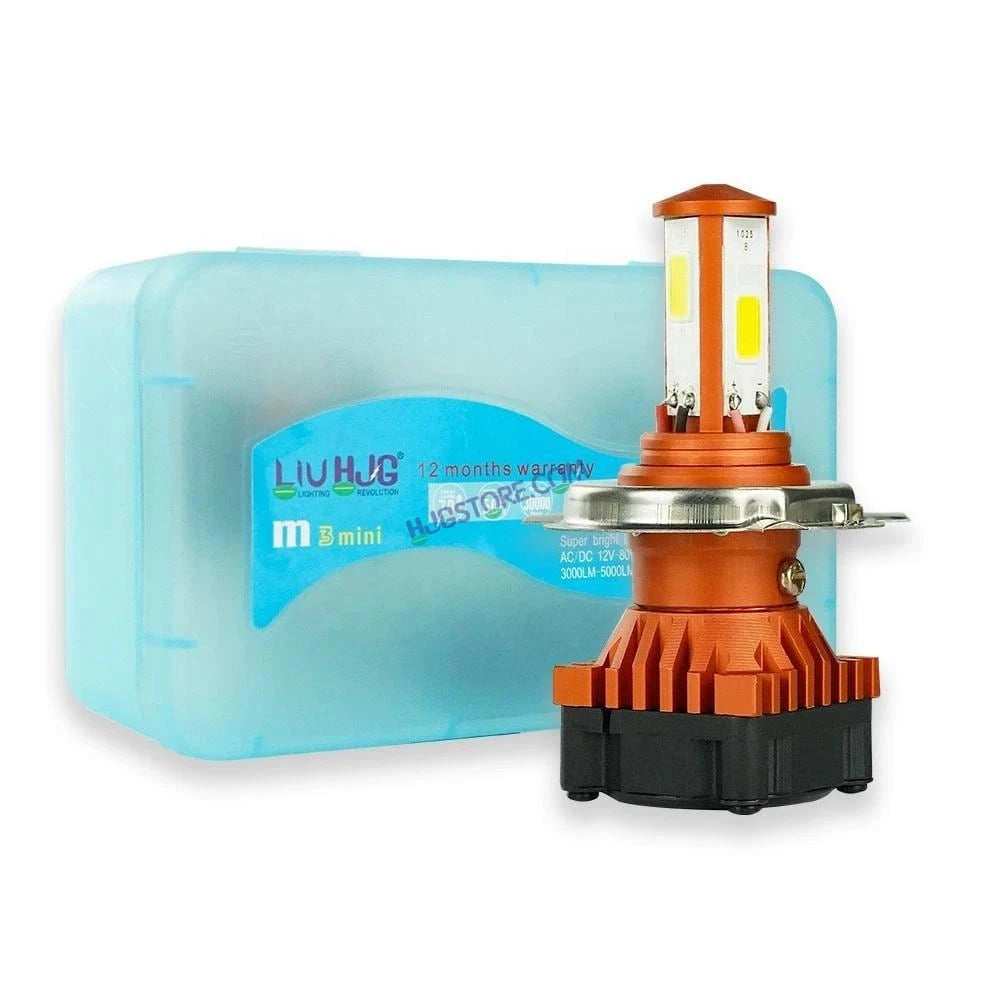 HJG H4 White LED Headlight Bulb H4 For All Motorcycles (Low and High Beam Bulbs (White) White 50W, Pack of 1) - Type H4