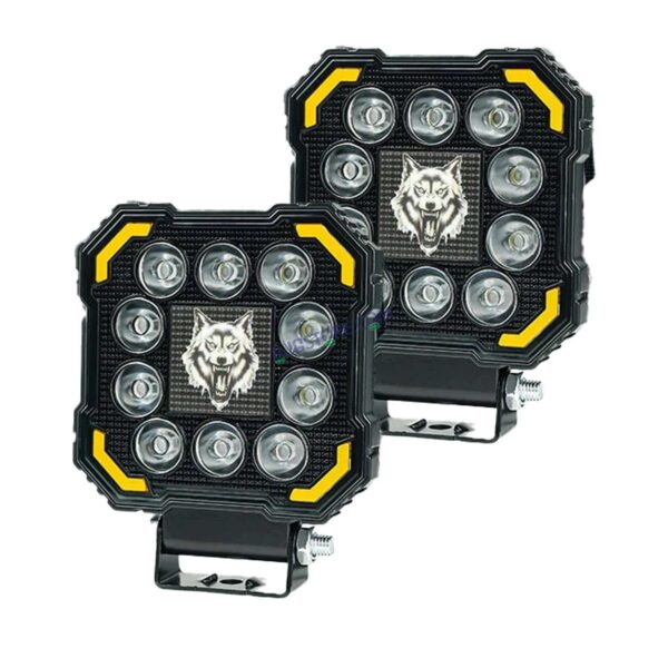 HJG 11 LED New Model Wolf Fog Light 60W LIU HJG Square Fog Light with DRL For Universal For Bike Universal For Car (Set of 2) 60W HJG Wolf Foglight with Red DRL, Flash Mode