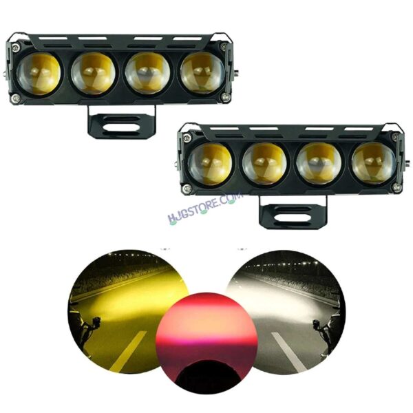 HJG 4 Lens Without Fan NEW MEGA DRIVE Fog Light 60W For Bike/Car/Thar/Jeep ( Cool White, Yellow, Warm White, Red DRL, Flash ) - Pack of 2 Future Eyes 4 Lens with Red DRL HJG