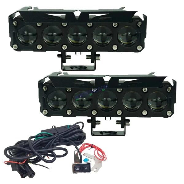 HJG LIU HJG Future Eyes 5 Lens Heavy with Remote Wiring Harness Kit 150W 5 Lens MEGA DRIVE Fog Light For Bike/Car/Thar/Jeep ( Cool White, 75W each * 2 = 150W Total ) - Pack of 2 HJG Future Eyes 5 Lens with Remote Wiring Harness Kit