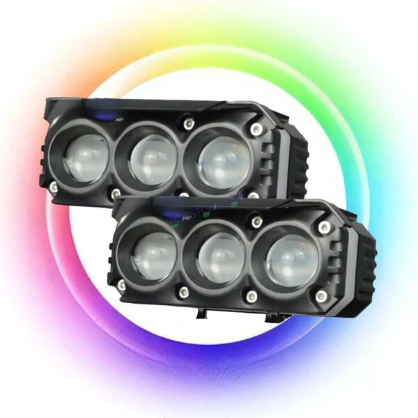 HJG M Series RGB DRL 3 Lens Projector Lens 2pc Foglight RGB DRL Modes 3 Lens LED Projector Fog Lens 50W with RGB DRL Foglight Ultra Wide Dual Intensity LED Fog Lights White/Yellow/RGB DRL Projector (50W) Universal For All Cars & Bikes LIU HJG RGB Foglight