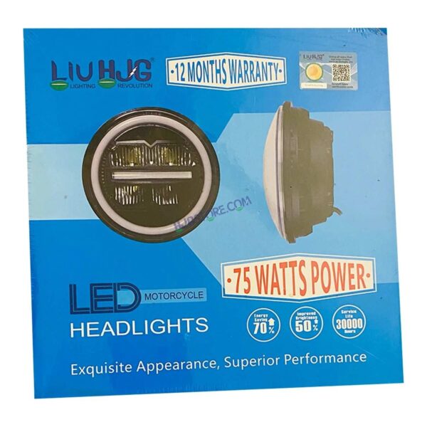 Second image of HJG 7 Inch 75W Minus New Model 75W Low Beam 110W Hi Beam LED Headlight Assembly White 7 Inch Round Motorcycle Lights For Jeeps Universal Car Compatible with Royal Enfield, Jeep & Harley Davidson LIU HJG New Box Minus 7 Inch