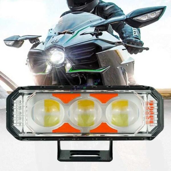 HJG 3 LED Light Bar with Red Blue Flash Strobe Fog Light for Bikes and Cars High Power, Heavy clamp and Strong aluminum. (3 LED Fog Light Bar Single) White/Yellow, Red Blue Strobe Flash, Pack of 1