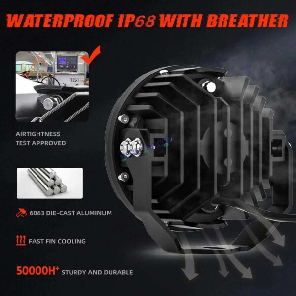 Second image of HJG New 9 LED 180W Round CREE Foglight Foglamp with Yellow Cover 180W 9 LED HJG 180W 9 LED Car Accessories Led Headlights Lights Led Fog Lights For Motorcycle Car SUV Lights, Set of 2 with Wiring Harness Kit HJG 9 LED Round 180W