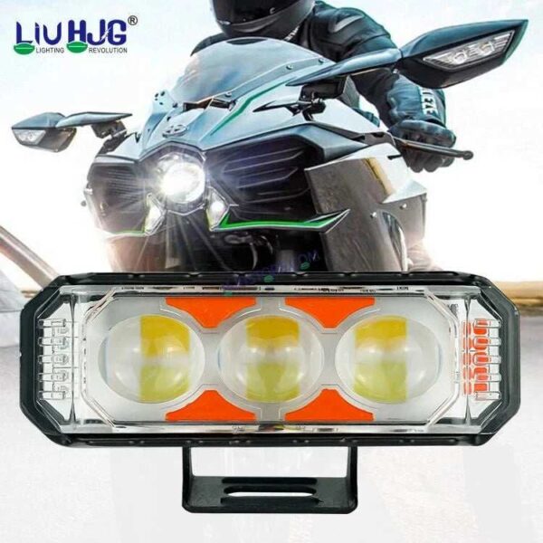 Second image of HJG 3 LED Light Bar Projector Foglight 2pc with Red Blue Flash Strobe Fog Light for Bikes and Cars High Power, Heavy clamp and Strong aluminum. (3 LED Fog Light Bar Single) White/Yellow, Red Blue Strobe Flash, Pack of 2