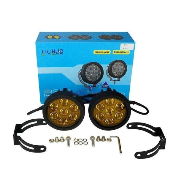 HJG New 7 LED 140W Foglight Foglamp with Yellow Cover 140W 7 LED HJG 140W 7 LED Car Accessories Led Headlights Lights Led Fog Lights For Motorcycle Lights, Set of 2 with Dimmer Controller Wiring Harness Kit, Brightness Controller Wiring
