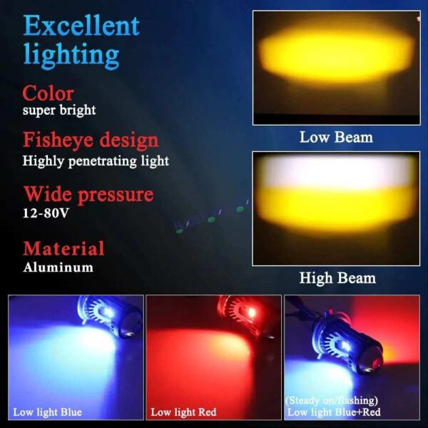 Second image of HJG H4 Lens Red Devil Lens New Model Red White Yellow LED Headlight Bulb H4 For All Motorcycles (Low and High Beam Bulbs (White/Yellow/Red) Red DRL White Yellow 50W Lens) - Type H4