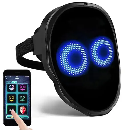 Face Transforming LED Mask, App Controlled Light Up Mask with 115 Pre-Installed Patterns and Static Faces, Programmable and Customizable Face Changing Mask for Halloween, Festivals and Raves