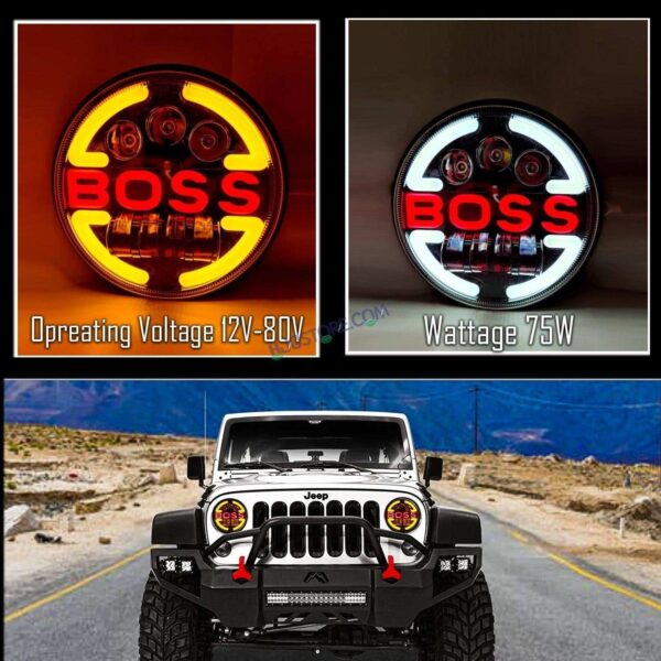 Second image of HJG 7 Inch Round Headlight Compatible with Royal Enfield, Jeep & Harley Davidson (Harley Boss Headlight)