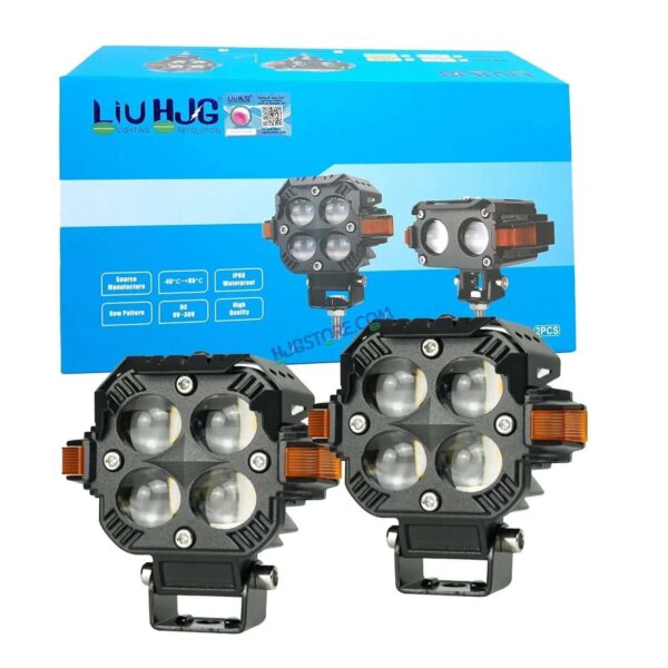 Second image of HJG Hazard 4x4 Lens Foglight with Wiring Kit Combo Quad 4x4 Lens 120W with Hazard DRL Foglight Ultra Wide Dual Intensity LED Fog Lights White/Yellow (2*60W = 120W Total) Universal For All Cars & Bikes LIU HJG Hazard S65 4x4 Lens Projector Fog with Wiring