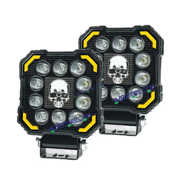 HJG 11 LED New Model Skull 60W LIU HJG Square Fog Light with DRL For Universal For Bike Universal For Car (Set of 2) 60W HJG