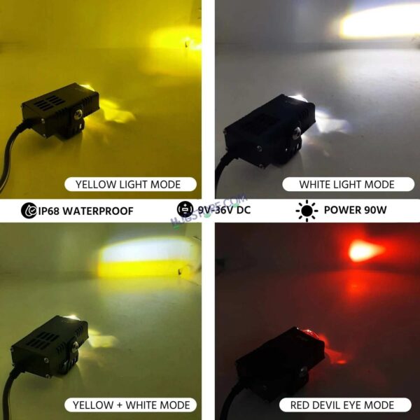 Second image of HJG Waymaker Fog Light Dual Colour Fog Light Mini Drive Yellow White & Red Devil Eye Slim Drive Light Version 4 With Red Devil Eye And Wiring With Canbus Universal For All Cars and Motorcycles (2Pcs) HJG