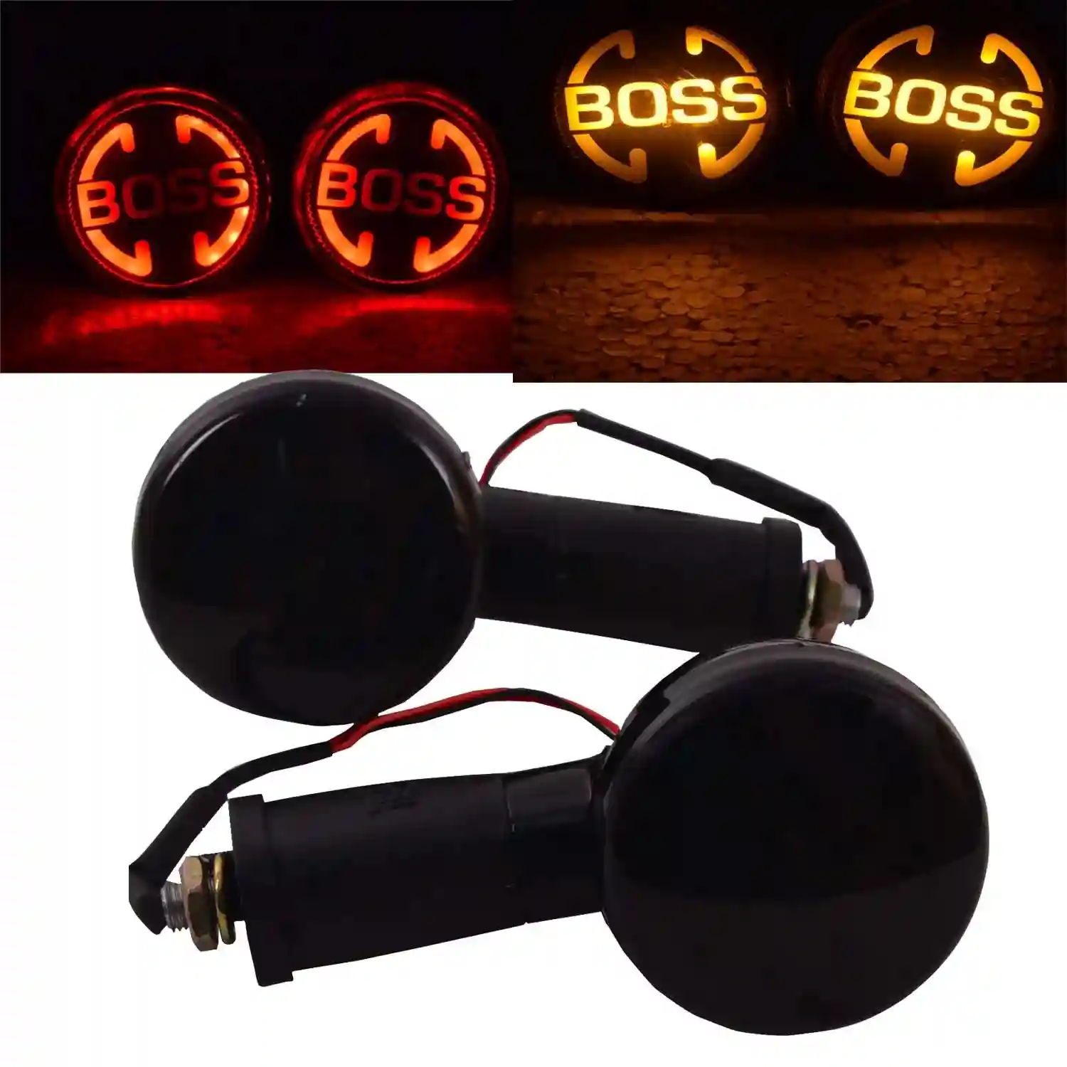 Boss Style LED Side Indicator CNC Metal (Set of 4) White and Yellow for Royal Enfield Bullet Classic 350, 500, Chrome, Desert Storm, Standard 350, 500, Electra EFI, Twins, Twinspark