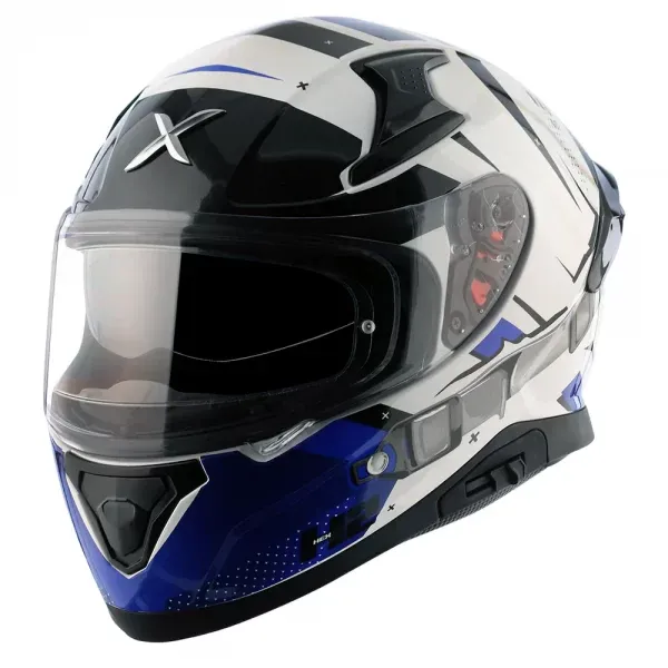 AXOR Apex Hex-2 Motorcycle Helmet – Glossy White Blue