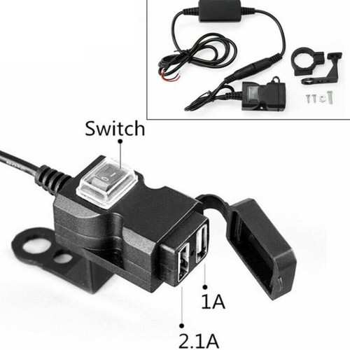Second image of Motorcycle USB Charger Waterproof USB Cable Adapter w/ Switch & Mounts For Phone