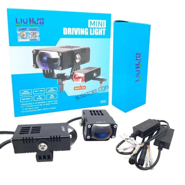 LIUHJG LIU HJG Waymaker Fog Light Dual Colour Fog Light Mini Drive Yellow White & Red Devil Eye Slim Drive Light Version 4 With Red Devil Eye And Wiring With Canbus Universal For All Cars and Motorcycles (2Pcs) HJG