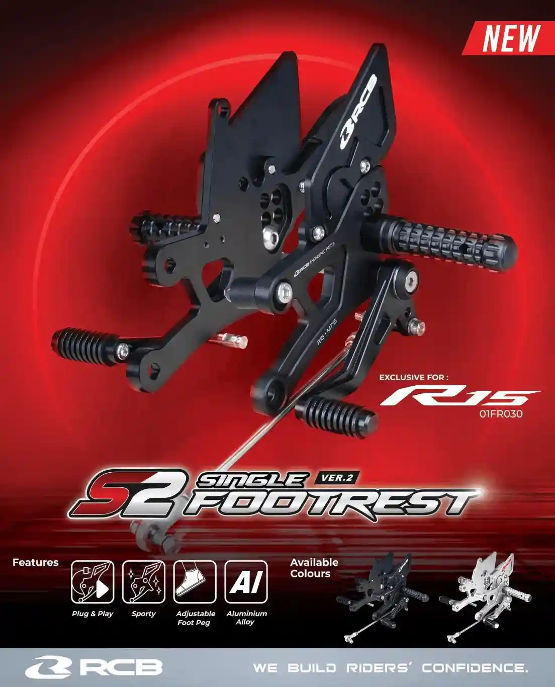Second image of RB FOOTREST SINGLE SET S2-V2 R15-V3 R15-V4 R15V3 R15V4 R15M MT15 01FR040 (SILVER 01FR040S)