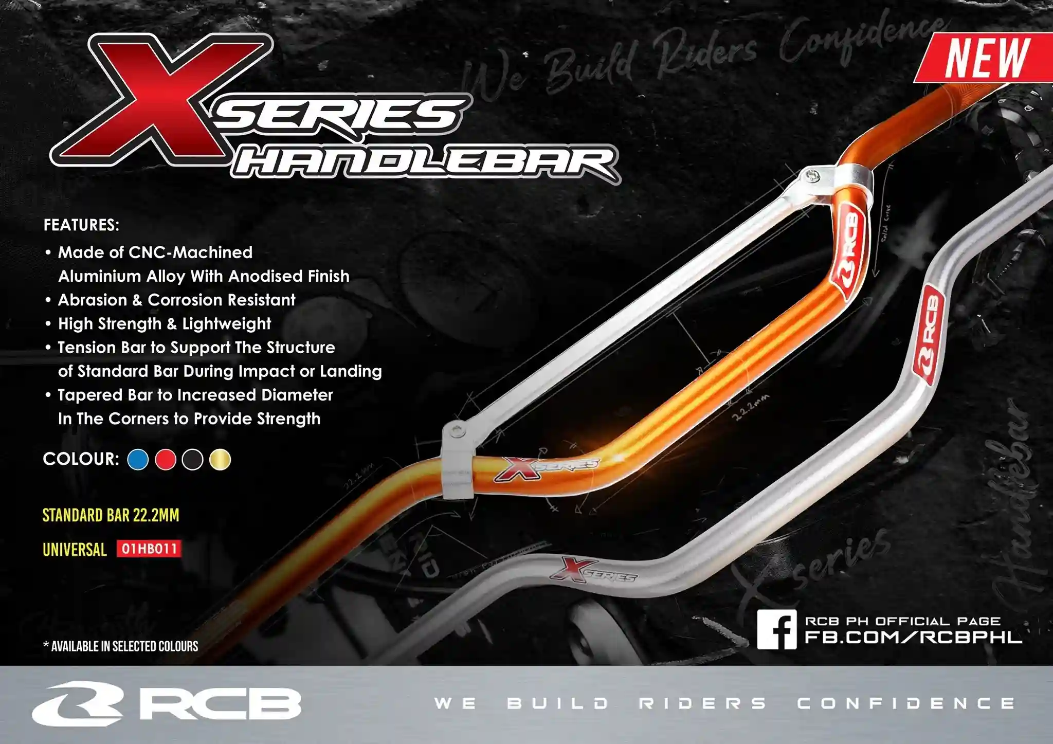 RCB HANDLE BAR STANDARD 22.2MM X SERIES (LOW) 01HB011 ( ORANGE )