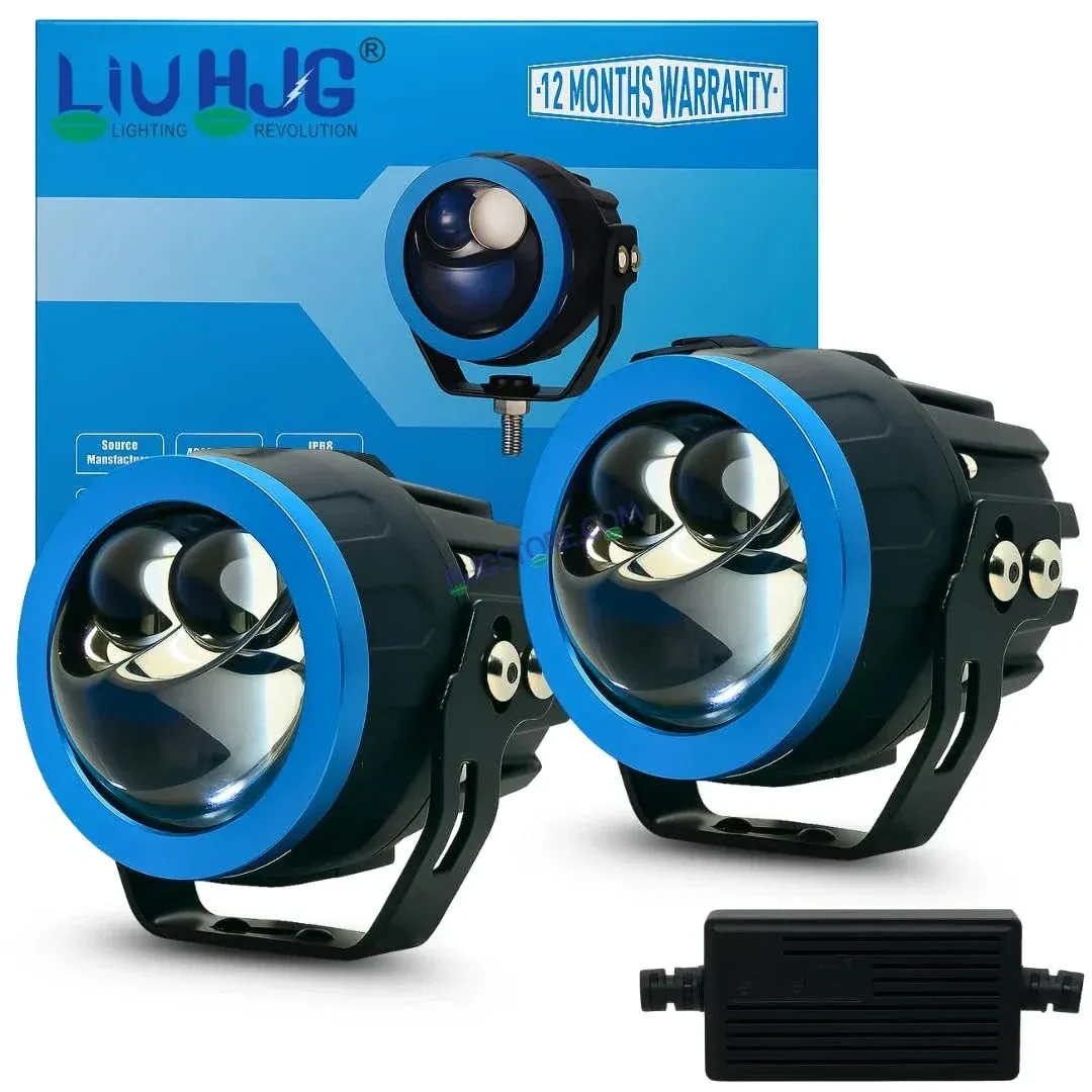 HJG Terminator 2 Projector Foglight 100W with Laser Spot and Wide Spread Red DRL/White/Yellow/Warm White Light 100W Foglight Ultra Wide Dual Intensity LED Driving Fog Lights 3000K/4300K/6500K Universal For All Cars & Bikes LIU HJG Terminator 2 Bi Foglight